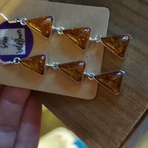 BALTIC Amber Triangular Drop Sterling Silver Earrings
